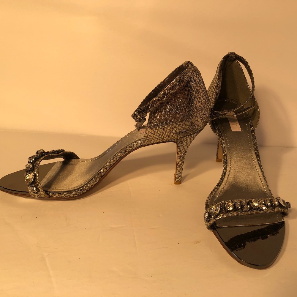 Jeweled Glint Shoes Pewter Silver with ankle strap